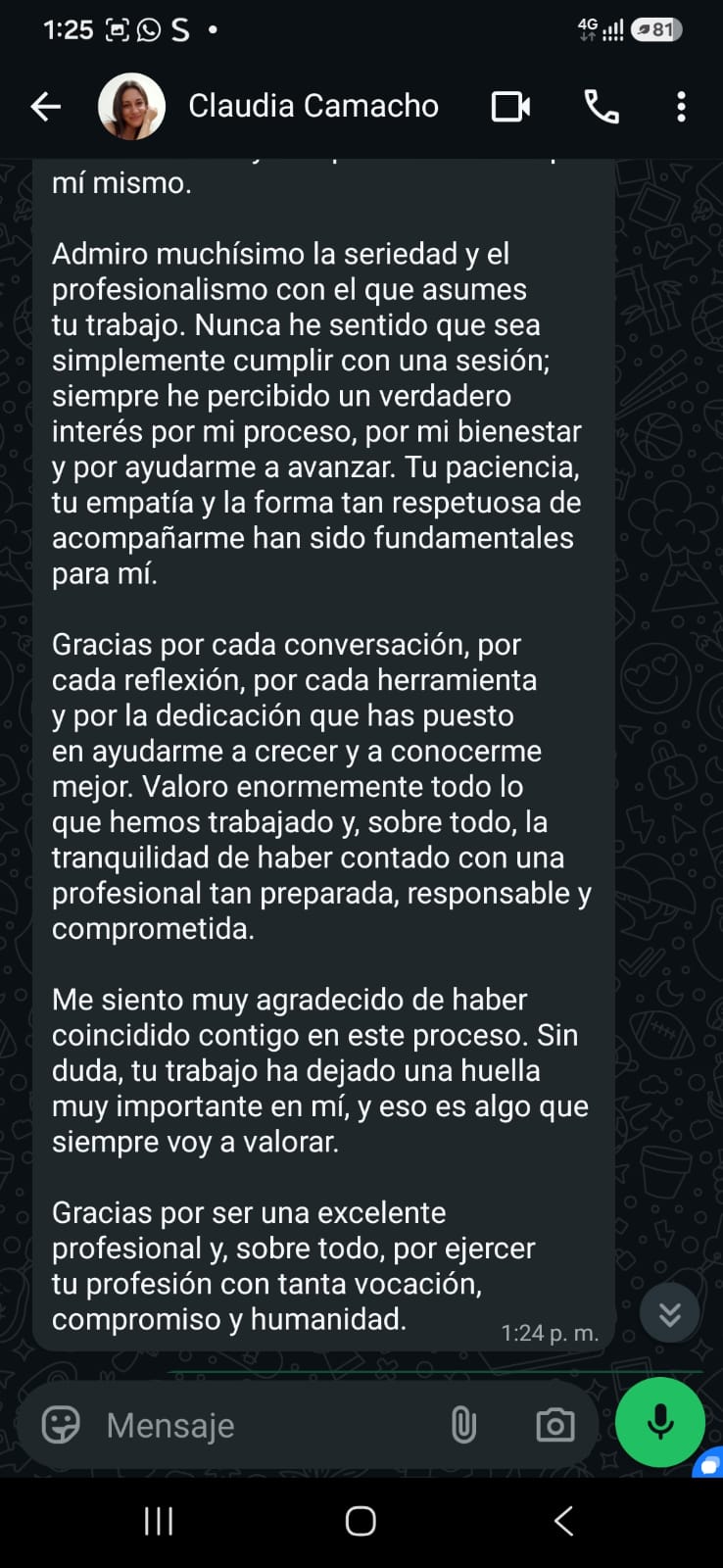 Continuación del testimonio de Claudia Camacho, paciente acompañada por Sandra Pereira
